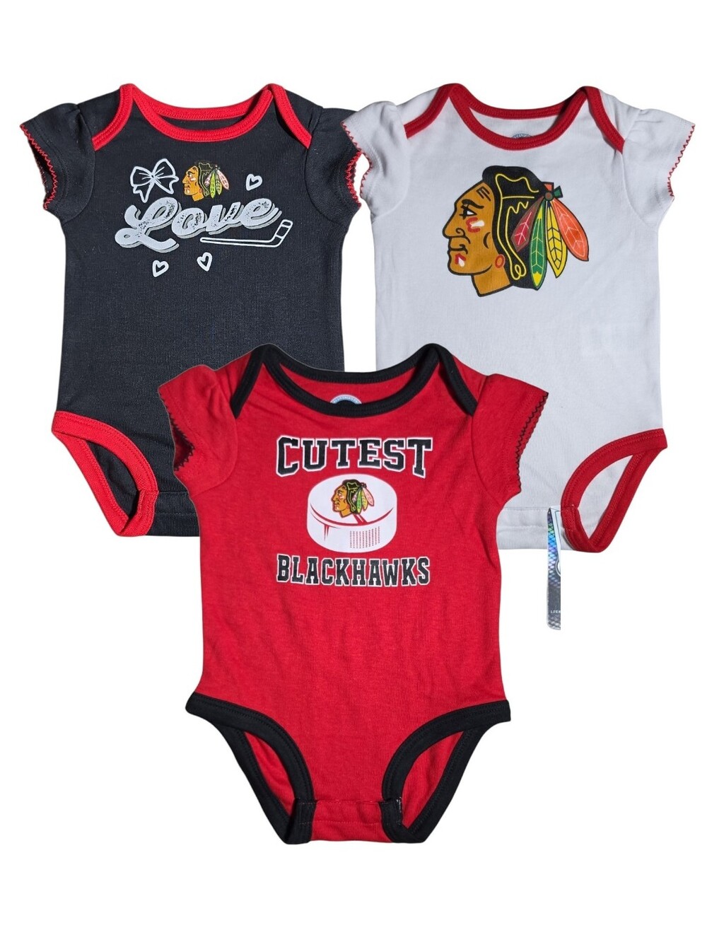 NHL Chicago Blackhawks Baby Girls Bodysuit Set - Red, White & Black NWT